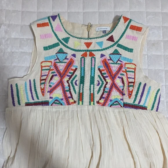 by Gryphon Anthropologie Dress Ivory Embroidered Boho Chic Dress Size Small(4) - Picture 10 of 14